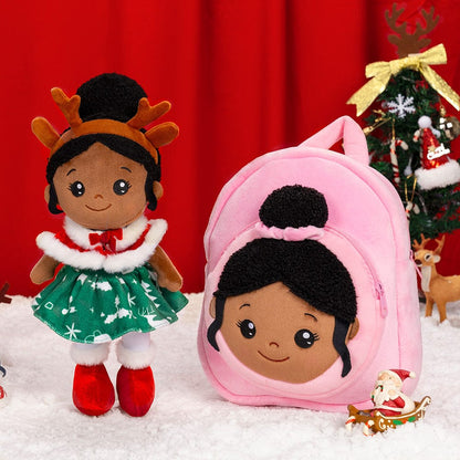 Personalizedoll Christmas Sale - Personalized Baby Doll + Backpack Combo Gift Set Christmas Green Girl Doll / Doll + Backpack