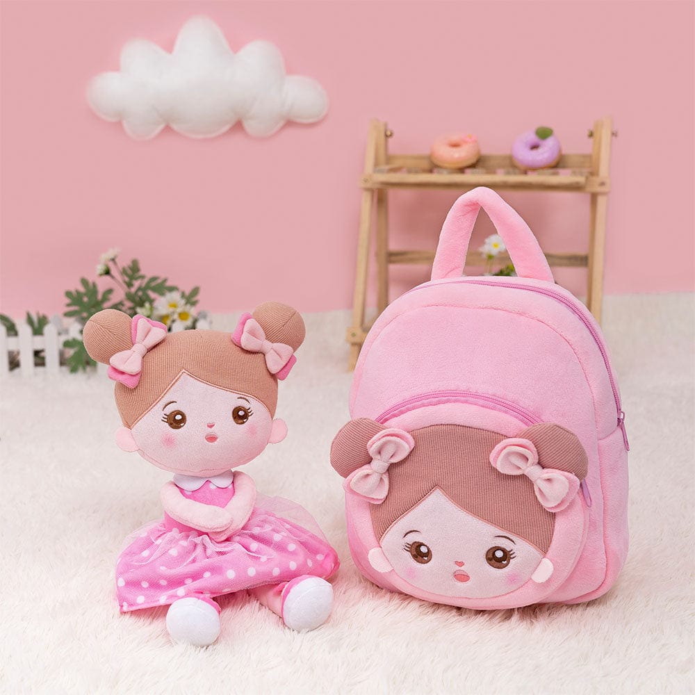 OUOZZZ Personalized Plush Rag Baby Girl Doll + Backpack Bundle -2 Skin Tones Abby - Pink / Light