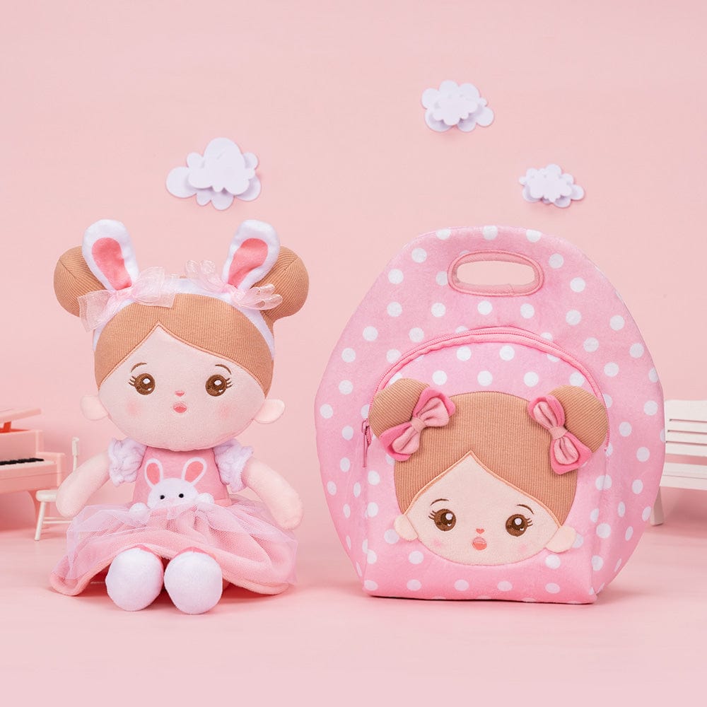 OUOZZZ Personalized Pink Large Lunch Bag + Plush Doll Lunch Bag