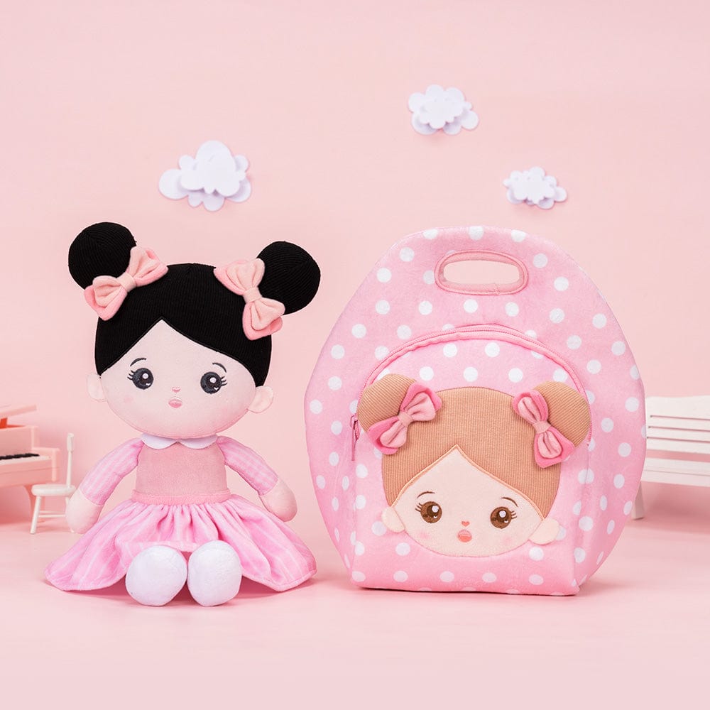 OUOZZZ Personalized Pink Large Lunch Bag + Plush Doll Lunch Bag