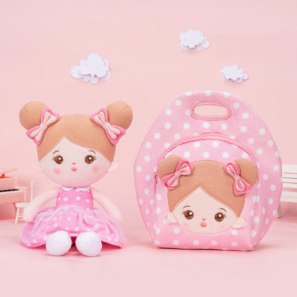OUOZZZ Personalized Pink Large Lunch Bag + Plush Doll Lunch Bag