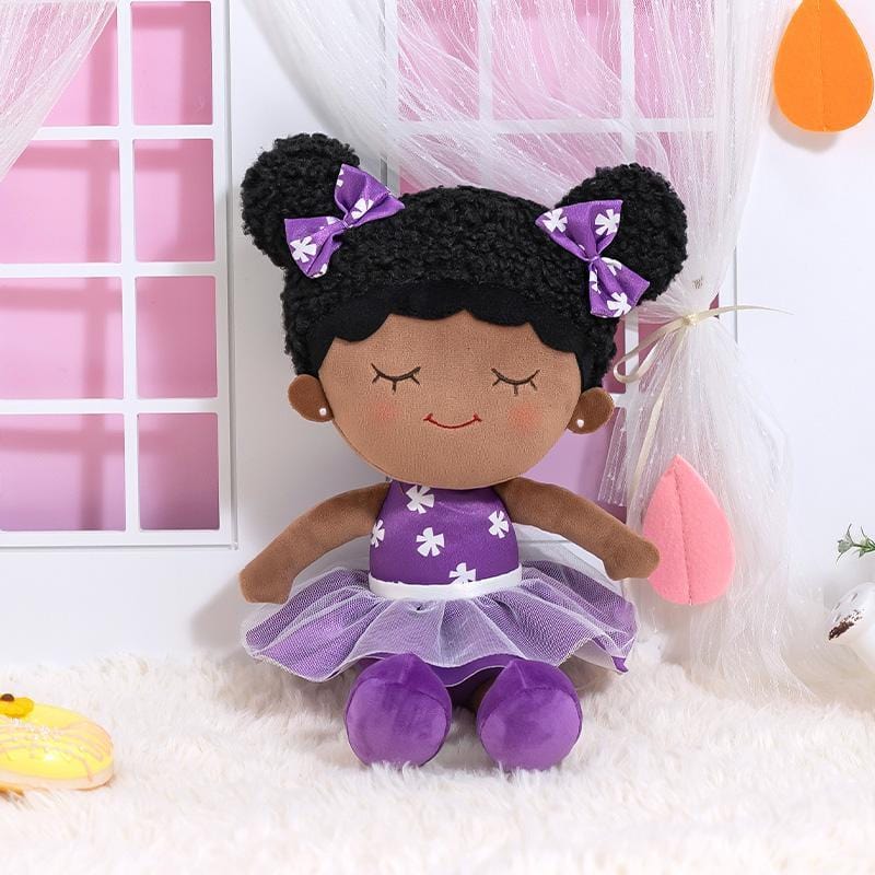 OUOZZZ Personalized Deep Skin Tone Purple Doll and Backpack Gift Set Purple + Backpack