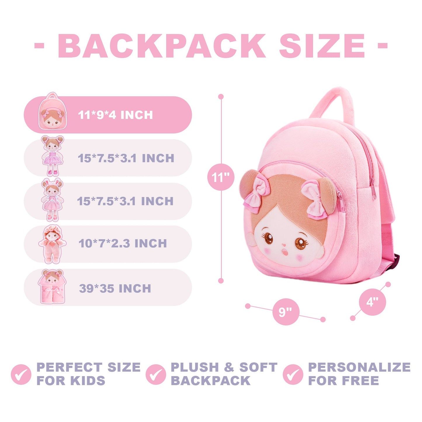 Personalized Sweet Pink Doll and Pink Backpack