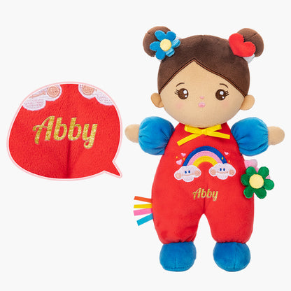 Personalized Brown Skin Tone Mini Plush Baby Girl Doll & Gift Set