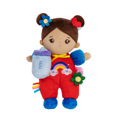 Personalized Brown Skin Tone Mini Plush Baby Girl Doll & Gift Set