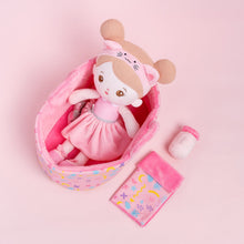 Load image into Gallery viewer, Personalized Pink Cat Girl Doll + Cloth Basket Gift Set
