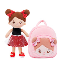 Load image into Gallery viewer, Personalized Red Dress Deep Skin Girl Doll + Backpack