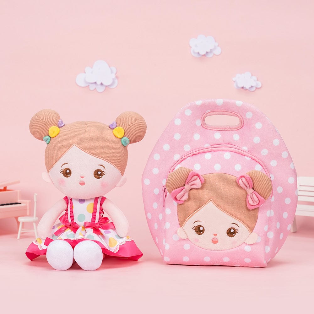 OUOZZZ Personalized Pink Large Lunch Bag + Plush Doll Pink Pot Abby + Bag