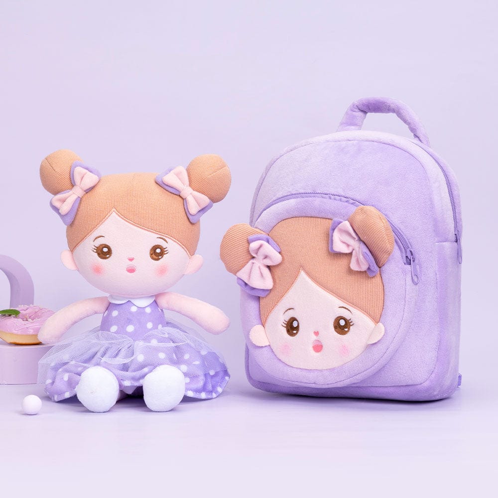 OUOZZZ Personalized Sweet Girl Purple Plush Doll With Backpack🎒