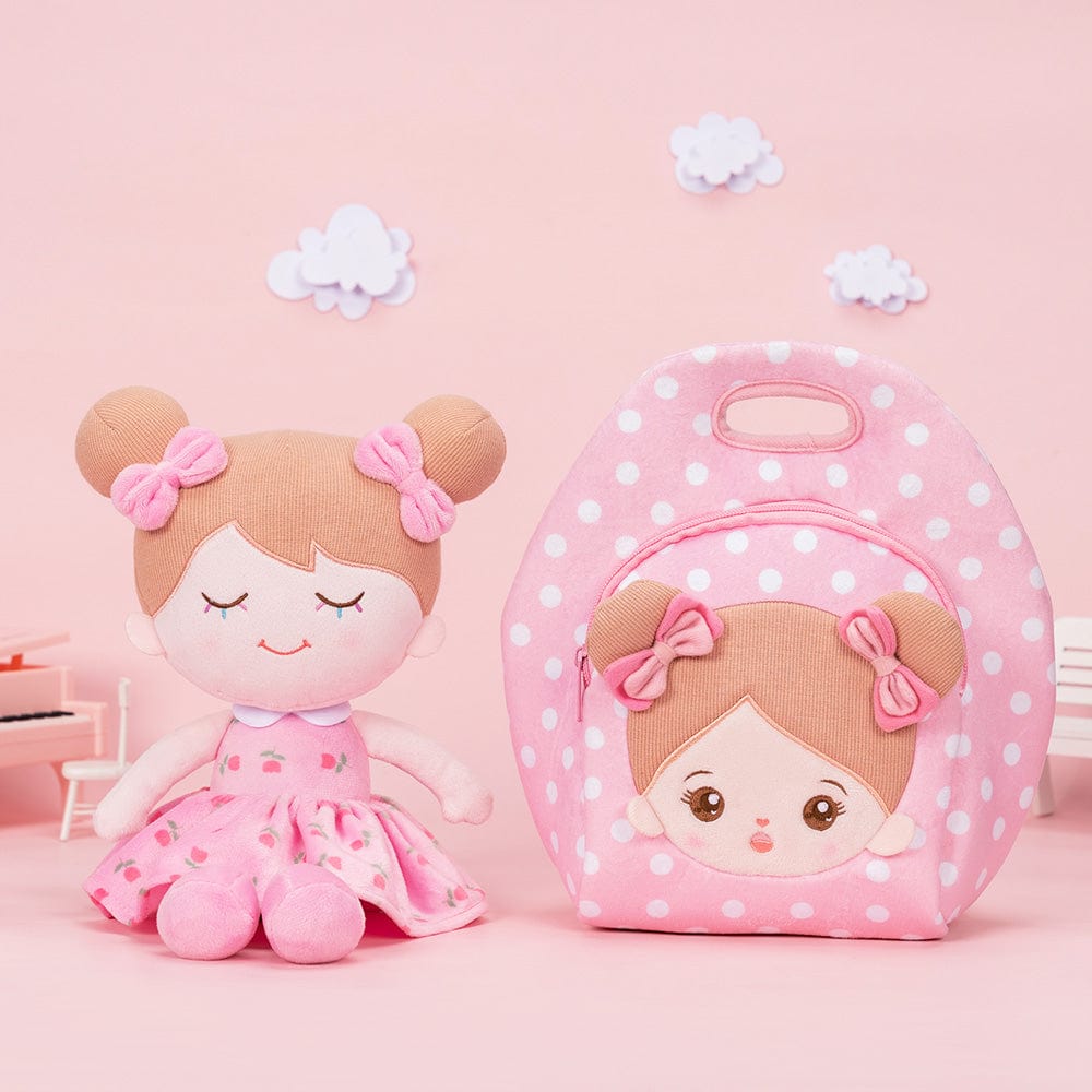 OUOZZZ Personalized Pink Large Lunch Bag + Plush Doll Pink Iris + Bag