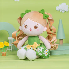 Load image into Gallery viewer, Personalized Green Floral Dress With Braid Plush Baby Girl Doll