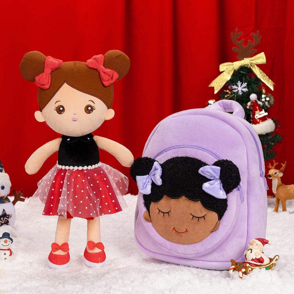 Personalizedoll Christmas Sale - Personalized Baby Doll + Backpack Combo Gift Set Deep Red Dress Doll / Doll + Backpack