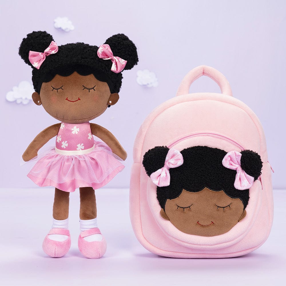 OUOZZZ Personalized Deep Skin Tone Plush Pink Dora Doll With Backpack🎒