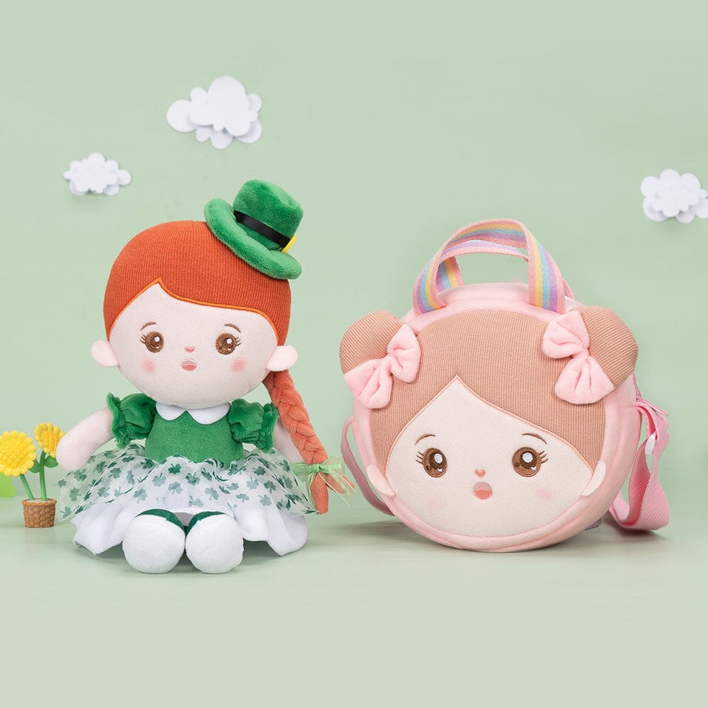 OUOZZZ Red Hair Personalized Green Clover Plush Doll With Shoulder Bag👜