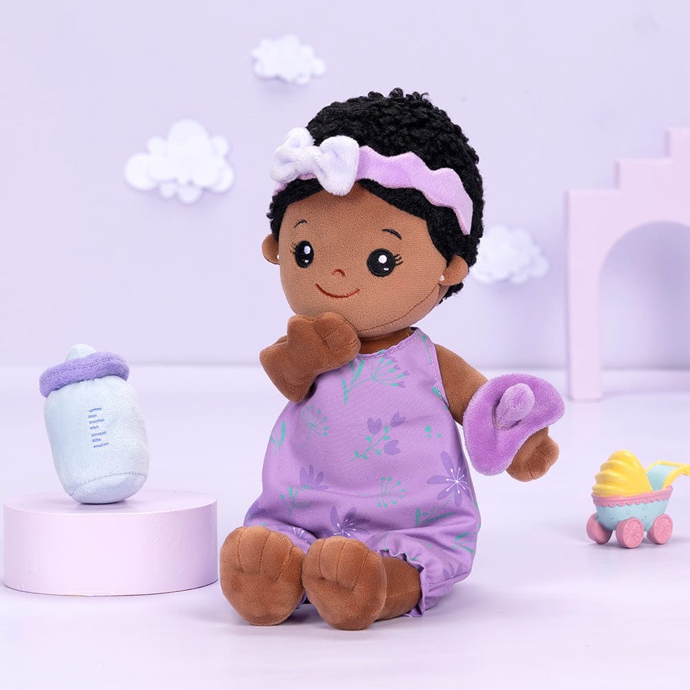 OUOZZZ Personalized Sitting Position Dress up Deep Skin Tone Plush Lite Baby Girl Doll