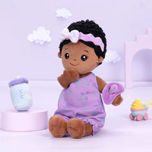 Load image into Gallery viewer, OUOZZZ Personalized Sitting Position Dress up Deep Skin Tone Plush Lite Baby Girl Doll
