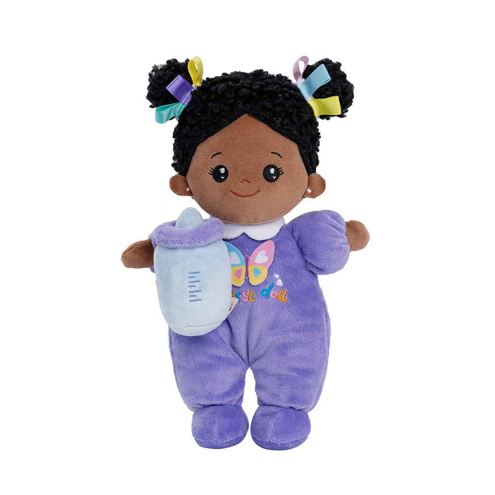 Personalized Purple Deep Skin Tone Mini Plush Baby Doll & Gift Set