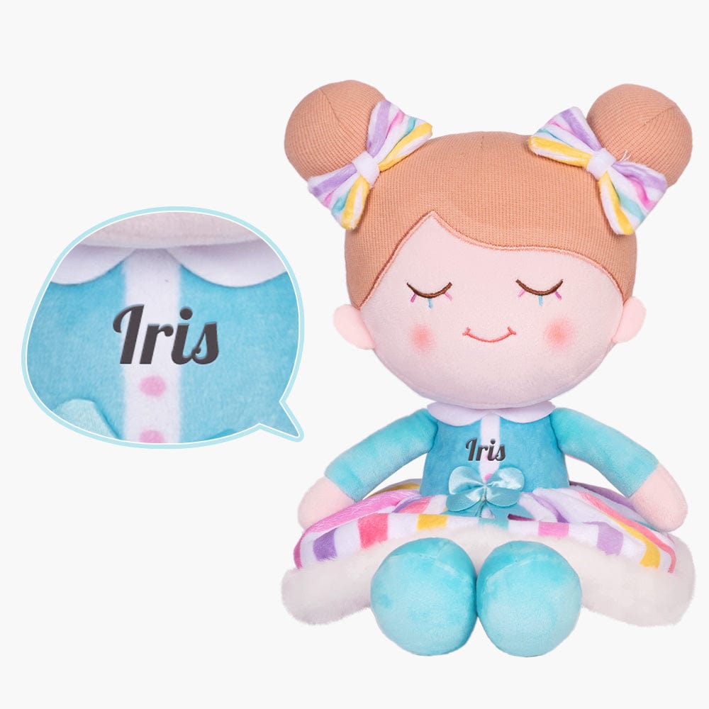 OUOZZZ Personalized Sweet Girl Plush Doll For Kids Iris Blue Rainbow