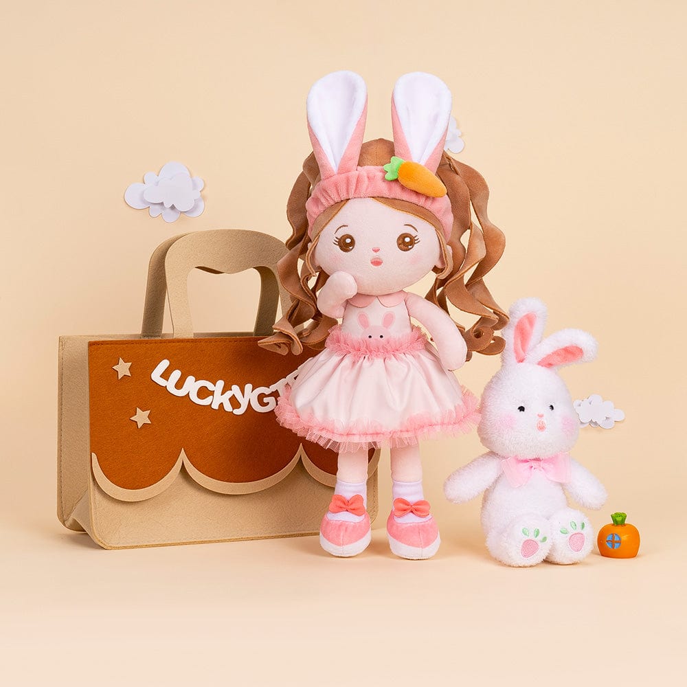 OUOZZZ Personalized Big Ears Bunny Plush Baby Girl Doll Gift Bag Set
