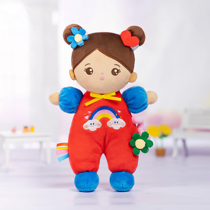 Personalized Brown Skin Tone Mini Plush Baby Girl Doll & Gift Set