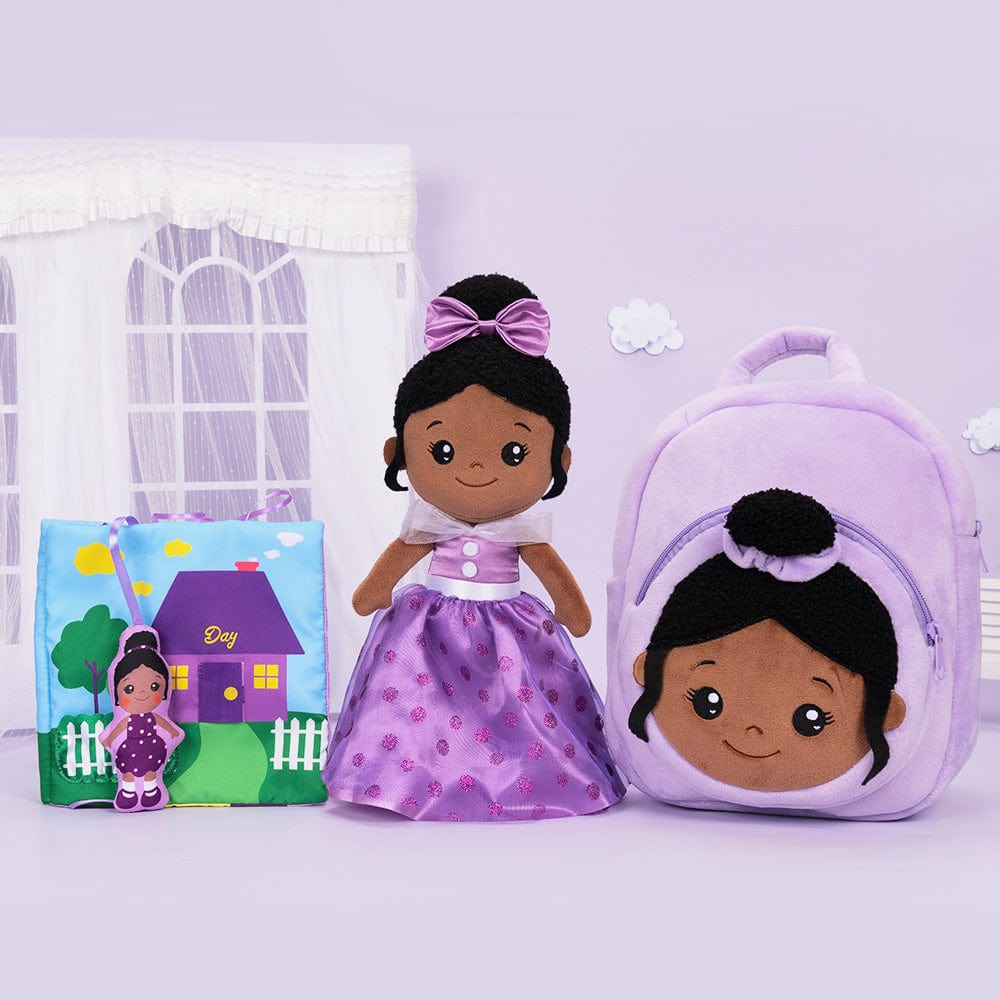 OUOZZZ Personalized Deep Skin Tone Plush Purple Princess Doll