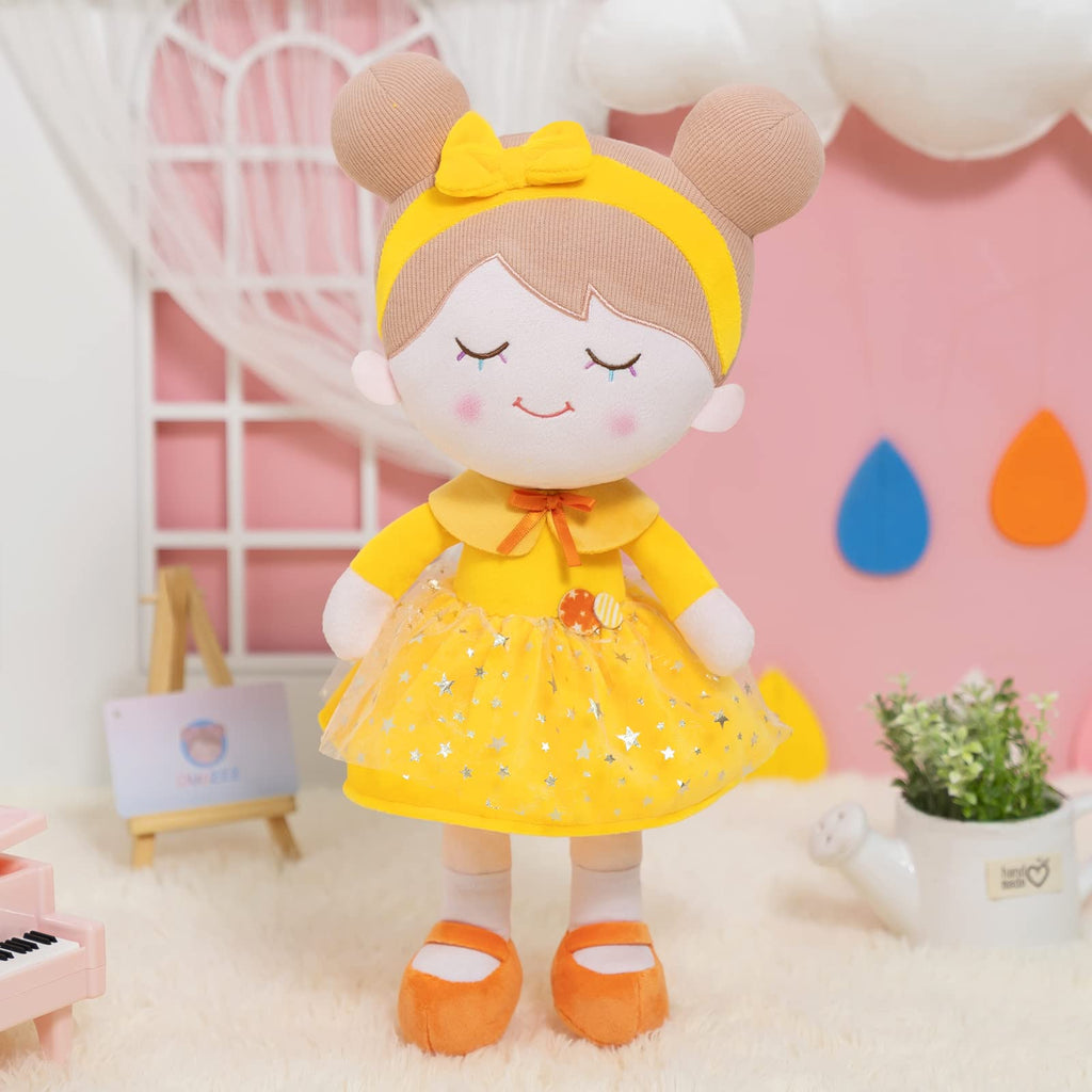 Personalized Thanksgiving Day Yellow Dress Girl Doll + Cloth Basket Gift Set