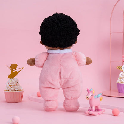 OUOZZZ Personalized Deep Skin Tone Pink Mini Plush Baby Doll Mini doll
