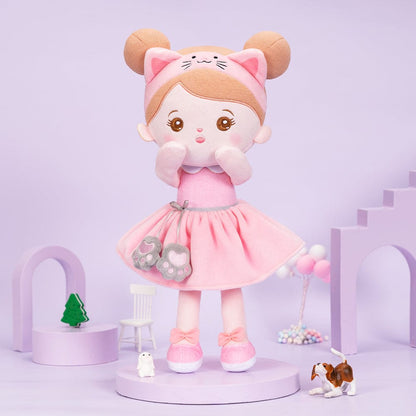 OUOZZZ Personalized Pink Cat Plush Baby Girl Doll