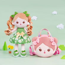 Load image into Gallery viewer, Personalized Green Floral Dress With Braid Plush Baby Girl Doll