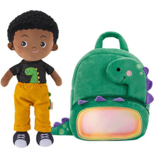 Load image into Gallery viewer, OUOZZZ Personalized Plush Rag Baby Girl Doll + Backpack Bundle -2 Skin Tones Aiden Dinosaur / With Backpack