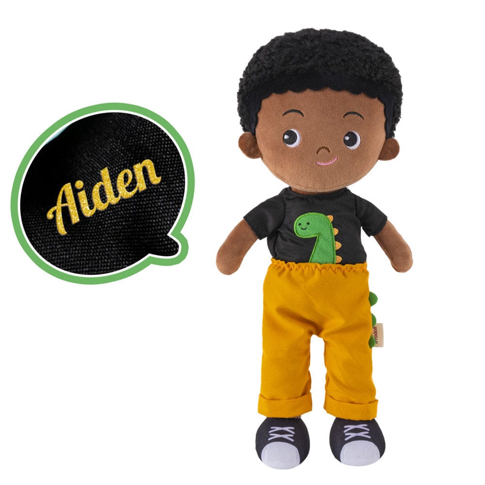 OUOZZZ Personalized Plush Rag Baby Girl Doll + Backpack Bundle -2 Skin Tones Aiden Dinosaur / Only Doll