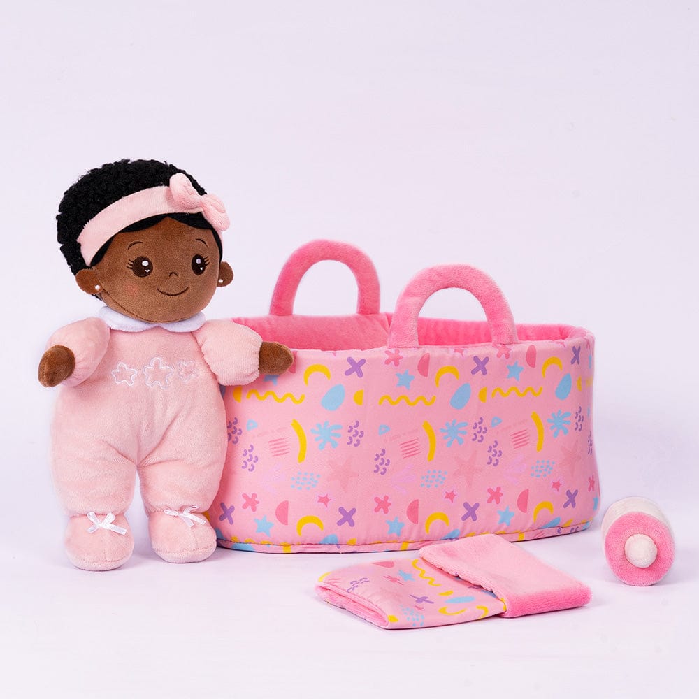 Personalizedoll Personalized  Pink Mini Deep Skin Tone Plush Baby Girl Doll & Gift Set