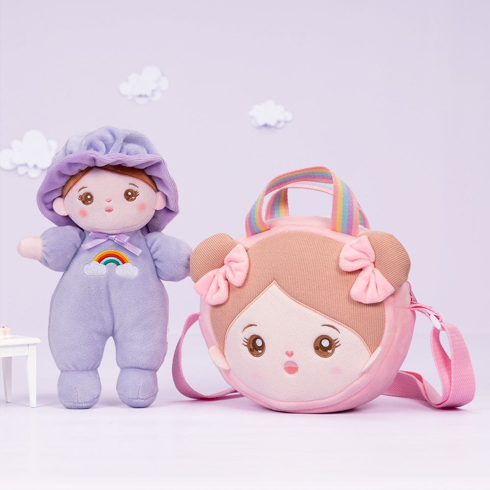 OUOZZZ Personalized Purple Mini Plush Rag Baby Doll With Shoulder Bag👜