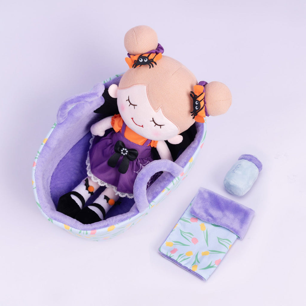 Personalized Halloween Girl Doll + Cloth Basket Gift Set