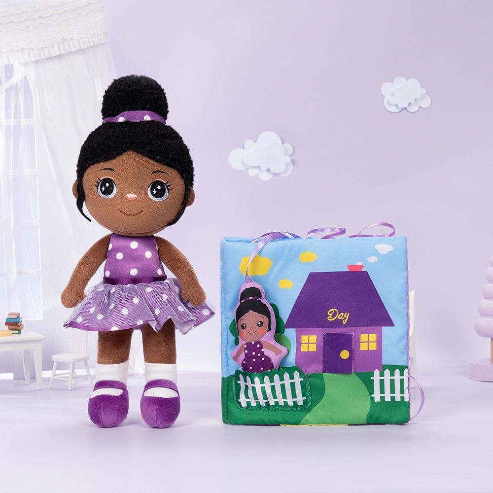 lovinglydoll Personalized Deep Skin Tone Plush Doll Purple Nevaeh Doll+Book
