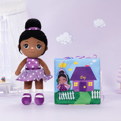 lovinglydoll Personalized Deep Skin Tone Plush Doll Purple Nevaeh Doll+Book