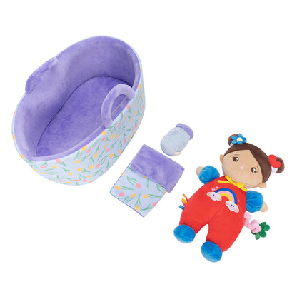 Personalized Brown Skin Tone Mini Plush Baby Girl Doll & Gift Set