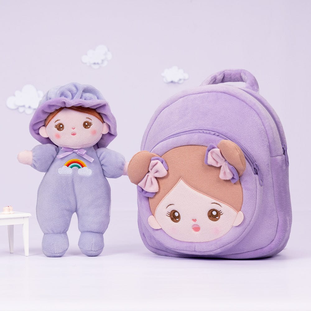 OUOZZZ Personalized Purple Mini Plush Rag Baby Doll With Backpack🎒