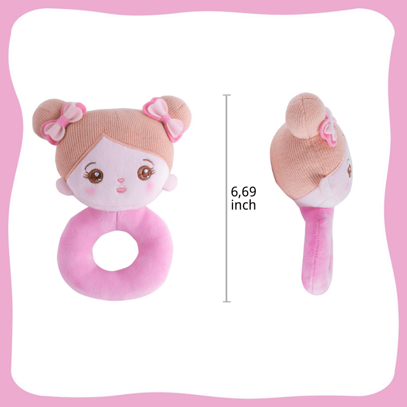 OUOZZZ Soft Baby Rattle Toys Plush Abby Doll Stuffed Hand Rattles Squeaker Sticks for 0 3 6 9 Month Toddlers Girls