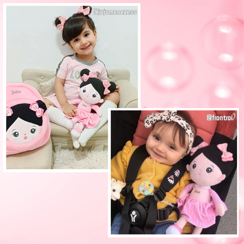 Personalized Pink Dress & Black Hair Doll