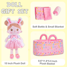 Load image into Gallery viewer, Personalized Pink Rabbit Girl Doll + Cloth Basket Gift Set