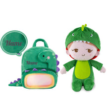 Load image into Gallery viewer, OUOZZZ Personalized Plush Rag Baby Girl Doll + Backpack Bundle -2 Skin Tones Dinosaur Boy / With Backpack