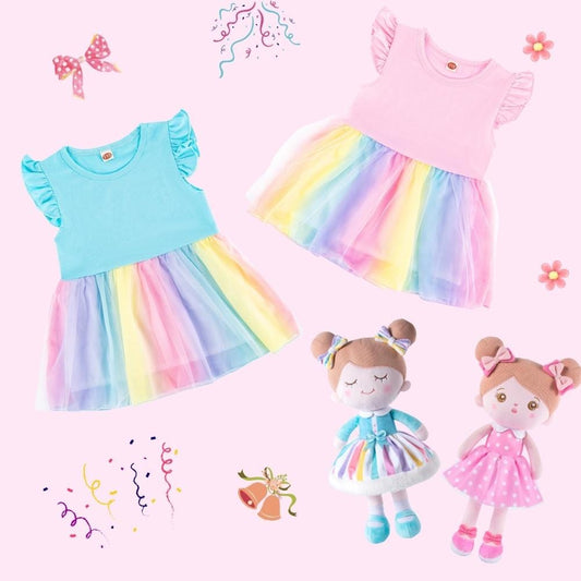 OUOZZZ Personalized Doll and Rainbow Dress Combo