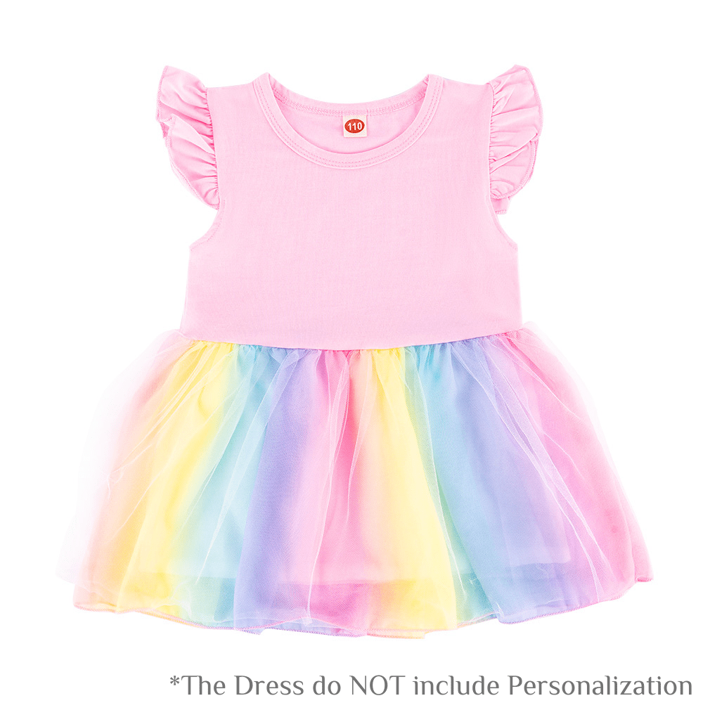 OUOZZZ Personalized Doll and Rainbow Dress Combo Pink Dress / 90 (9-12 Month)